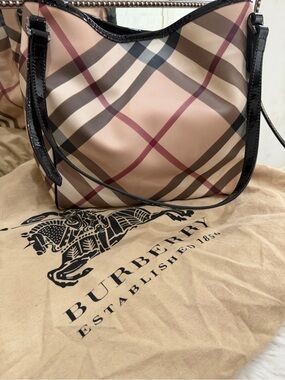 Burberry Beige Check Shoulder Bag with Black Trim